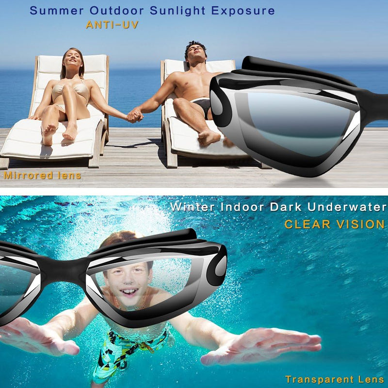 Hurdilen Swim Goggles, Swimming Goggles Anti-Fog UV Protection Coated Lens No Leaking with Swim Cap,Nose Clip,Earplugs,Case for Men Women Adult Youth Kids