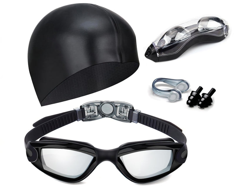 Hurdilen Swim Goggles, Swimming Goggles Anti-Fog UV Protection Coated Lens No Leaking with Swim Cap,Nose Clip,Earplugs,Case for Men Women Adult Youth Kids