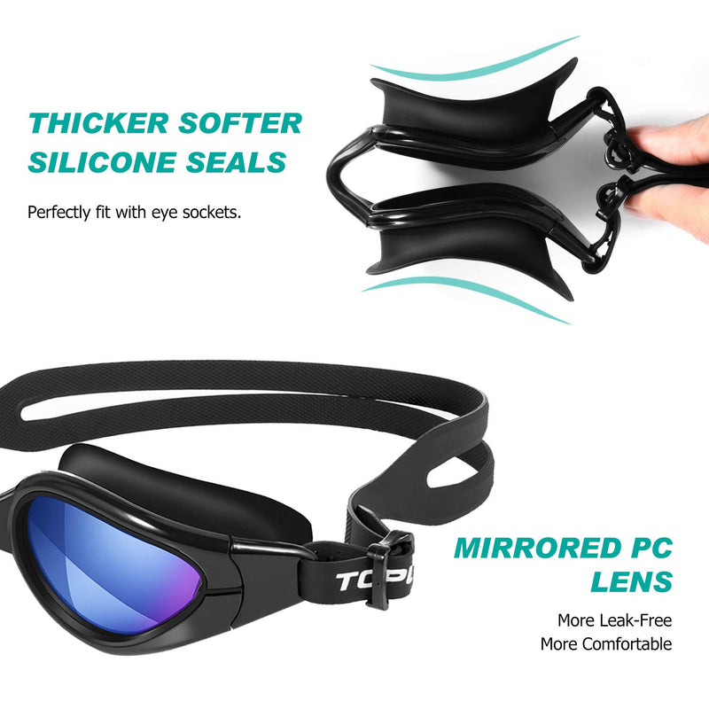 TOPLUS Swimming Goggles - Adult Unisex Swim Goggles with No Leaking, Anti Fog, UV Protection for Men, Women, Kids 8+