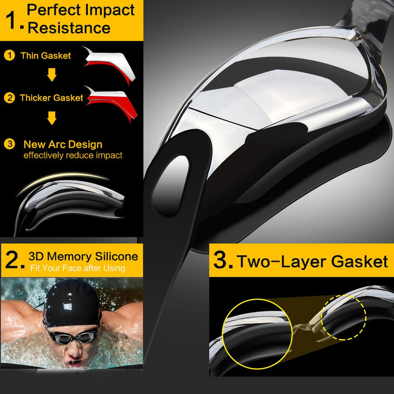 Hurdilen Swim Goggles, Swimming Goggles Anti-Fog UV Protection Coated Lens No Leaking with Swim Cap,Nose Clip,Earplugs,Case for Men Women Adult Youth Kids