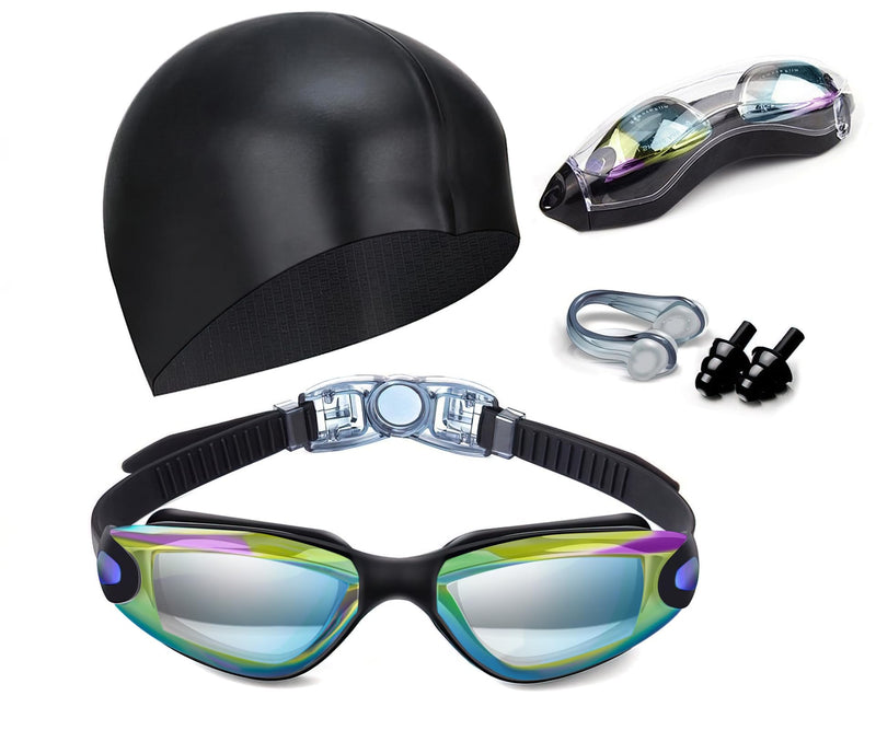 Hurdilen Swim Goggles, Swimming Goggles Anti-Fog UV Protection Coated Lens No Leaking with Swim Cap,Nose Clip,Earplugs,Case for Men Women Adult Youth Kids