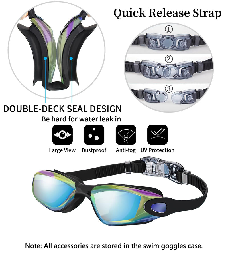 Hurdilen Swim Goggles, Swimming Goggles Anti-Fog UV Protection Coated Lens No Leaking with Swim Cap,Nose Clip,Earplugs,Case for Men Women Adult Youth Kids