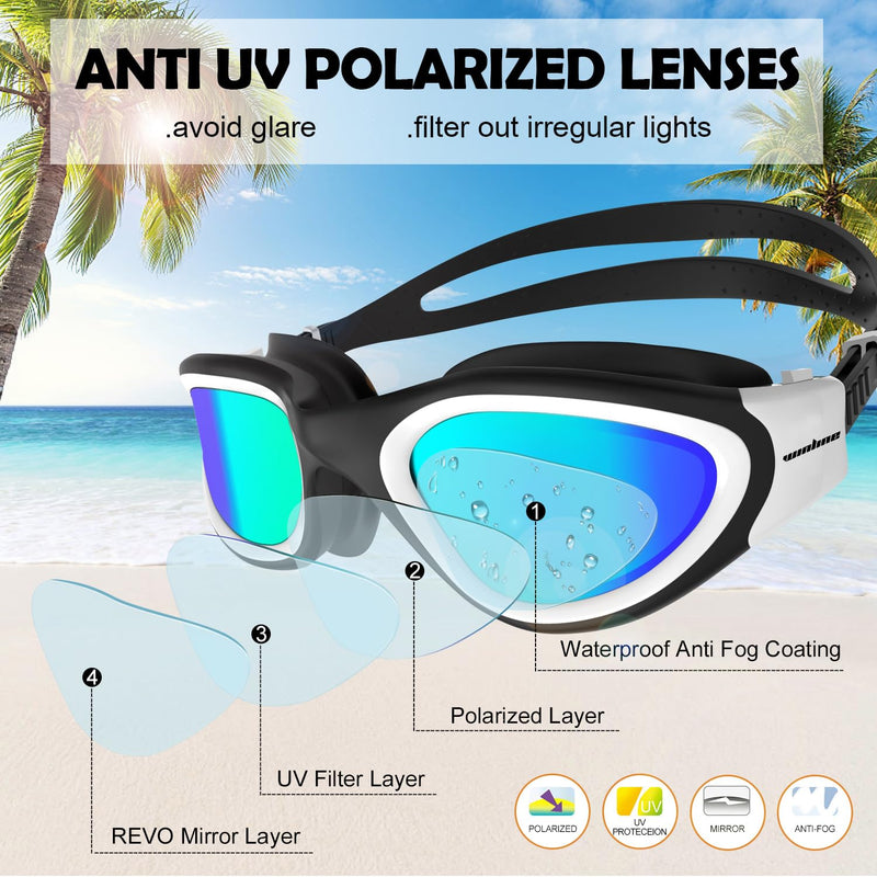 Adult Swimming Goggles,Polarized Open Water Goggles Swimming Anti Fog UV Protection No Leakage Clear Vision Easy to Adjust for Adults Men Women Teenagers
