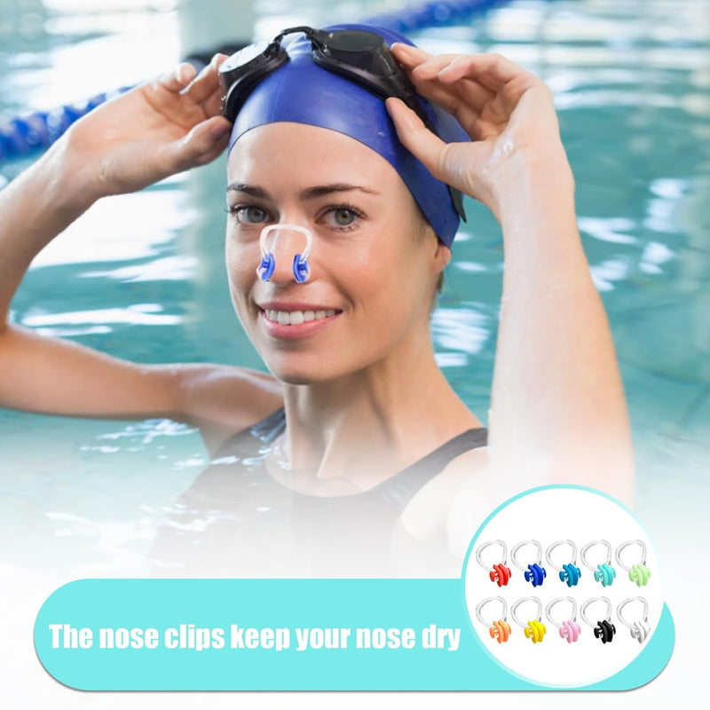NAYAGOGO 10 Pcs 10 Colors Nose Clips Swimming, Nose Plug Reusable Waterproof Nose Protector, Waterproof Training Swim Nose Protector Plug, for Swimmers, Beginners