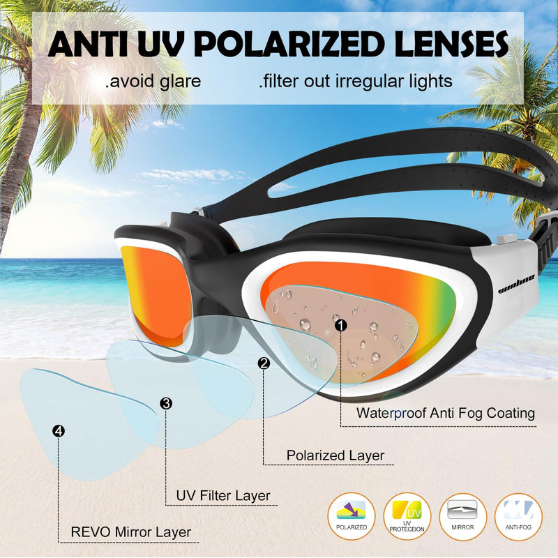 Adult Swimming Goggles,Polarized Open Water Goggles Swimming Anti Fog UV Protection No Leakage Clear Vision Easy to Adjust for Adults Men Women Teenagers