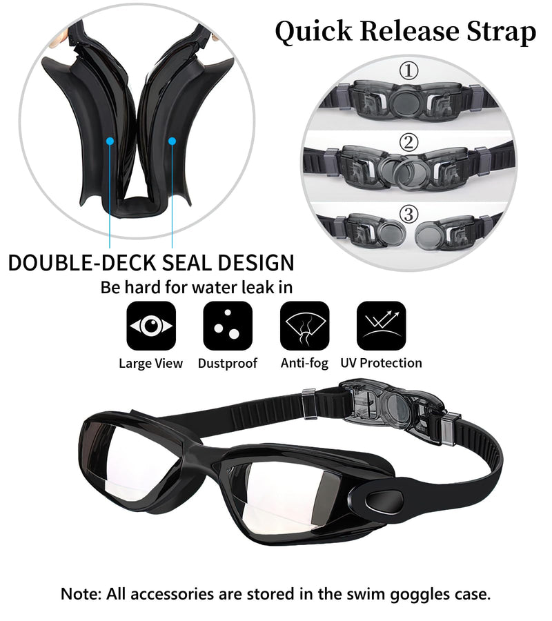 Hurdilen Swim Goggles, Swimming Goggles Anti-Fog UV Protection Coated Lens No Leaking with Swim Cap,Nose Clip,Earplugs,Case for Men Women Adult Youth Kids