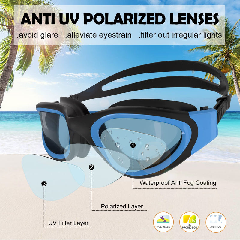 Adult Swimming Goggles,Polarized Open Water Goggles Swimming Anti Fog UV Protection No Leakage Clear Vision Easy to Adjust for Adults Men Women Teenagers