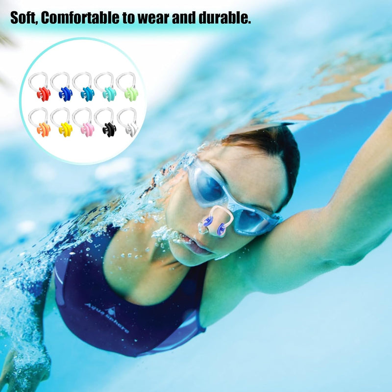 NAYAGOGO 10 Pcs 10 Colors Nose Clips Swimming, Nose Plug Reusable Waterproof Nose Protector, Waterproof Training Swim Nose Protector Plug, for Swimmers, Beginners