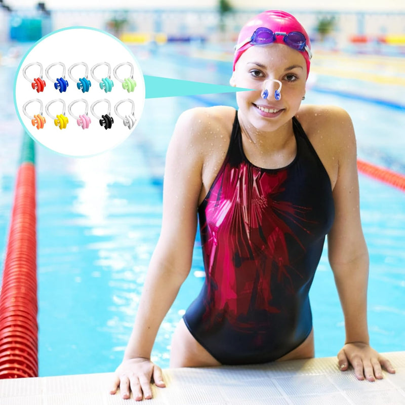 NAYAGOGO 10 Pcs 10 Colors Nose Clips Swimming, Nose Plug Reusable Waterproof Nose Protector, Waterproof Training Swim Nose Protector Plug, for Swimmers, Beginners
