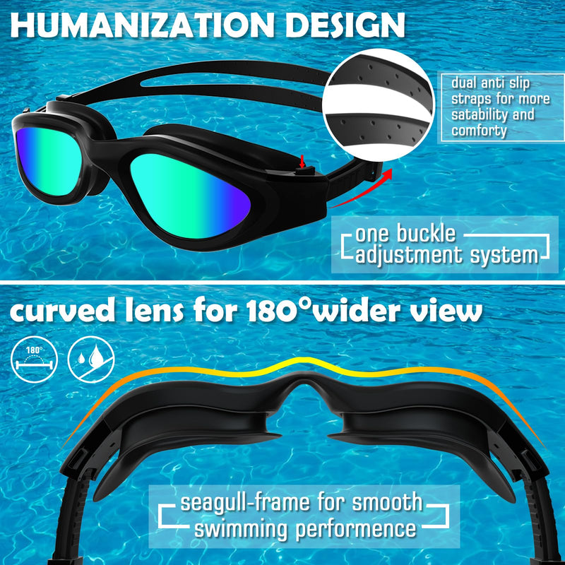 Adult Swimming Goggles,Polarized Open Water Goggles Swimming Anti Fog UV Protection No Leakage Clear Vision Easy to Adjust for Adults Men Women Teenagers