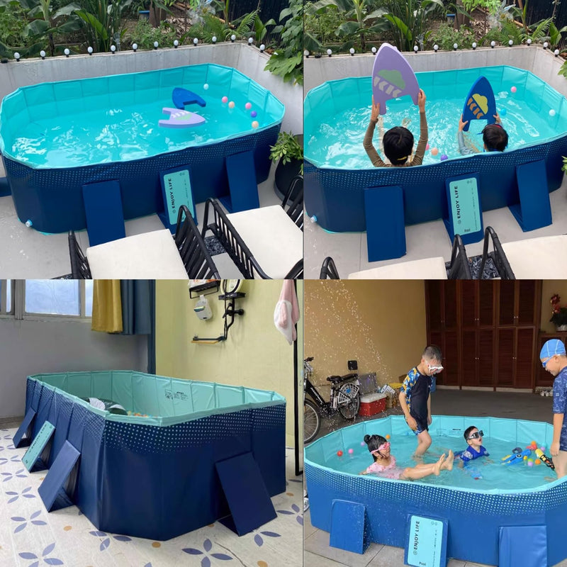 Foldable Swimming Pool Portable Pool for Kids and Adults Includes Patches Rectangular Shaped with Sturdy Support for Backyard arden, Backyard, Lawn(2.6m/8.5ft)