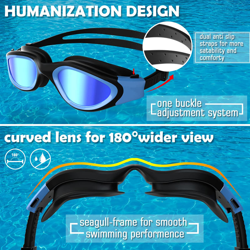 Adult Swimming Goggles,Polarized Open Water Goggles Swimming Anti Fog UV Protection No Leakage Clear Vision Easy to Adjust for Adults Men Women Teenagers