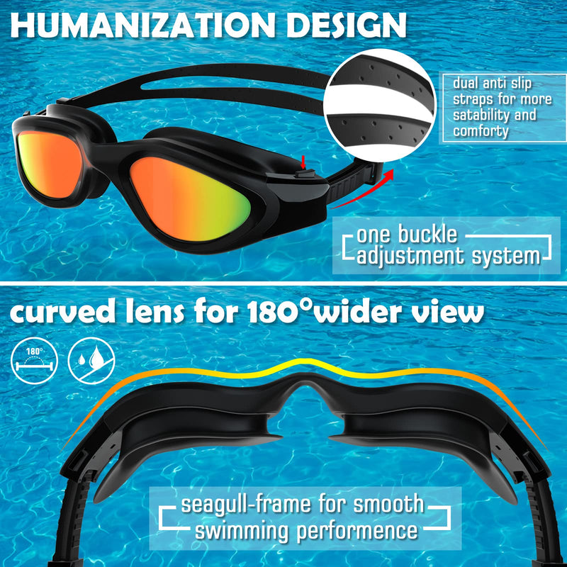 Adult Swimming Goggles,Polarized Open Water Goggles Swimming Anti Fog UV Protection No Leakage Clear Vision Easy to Adjust for Adults Men Women Teenagers