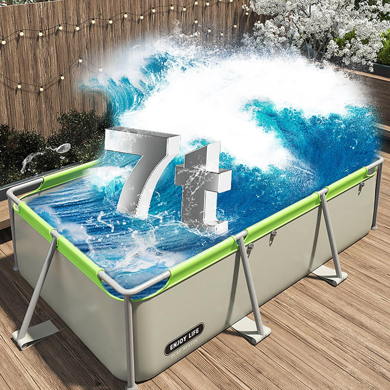 Metal Frame Swimming Pool Summer Rectangular Above Ground Pools Folding pool with shed roof Outdoor Lounge Pool for Adults Kids (Non-inflatable installation)(Size:4.5m)