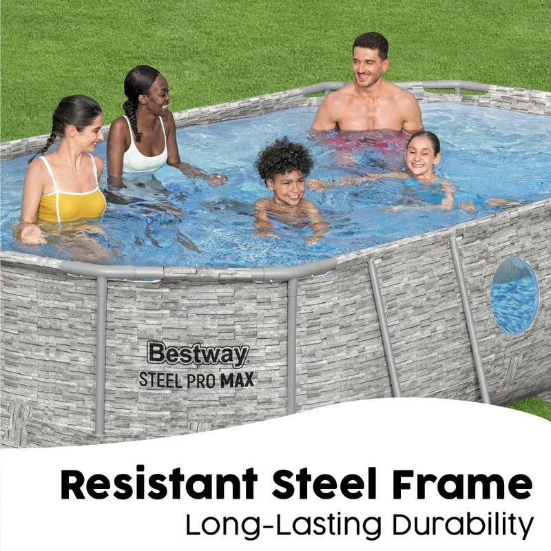 Bestway 14ft Power Steel Above Ground Pool, Round Frame Swimming Pool